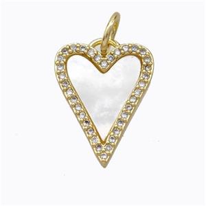 Copper Heart Pendant Pave Shell Zirconia Gold Plated, approx 14-18mm