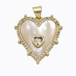 Copper Heart Pendant Pave Shell Zirconia Gold Plated, approx 20mm