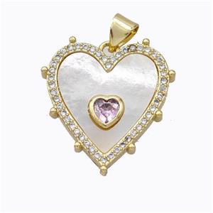 Copper Heart Pendant Pave Shell Zirconia Gold Plated, approx 20mm