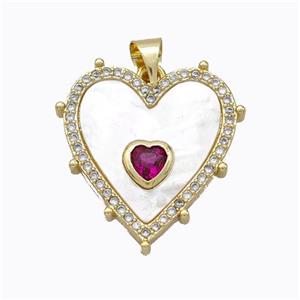 Copper Heart Pendant Pave Shell Zirconia Gold Plated, approx 20mm