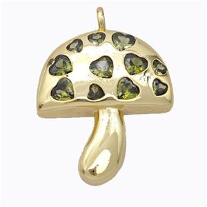 Copper Mushroom Pendant Micropave Olive Zirconia Gold Plated, approx 23-26mm