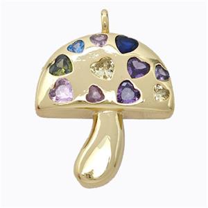 Copper Mushroom Pendant Micropave Multicolor Zirconia Gold Plated, approx 23-26mm