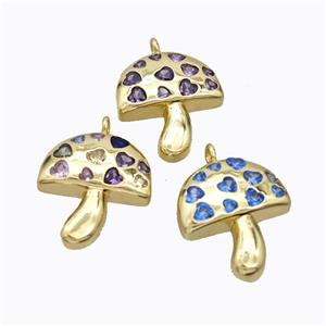 Copper Mushroom Pendant Micropave Zirconia Gold Plated Mixed, approx 23-26mm