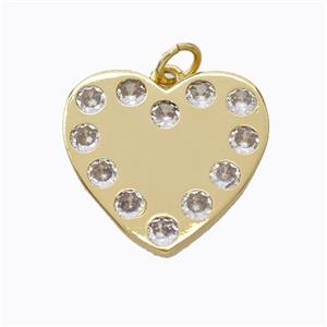 Copper Heart Pendant Micropave Zirconia Gold Plated, approx 20mm