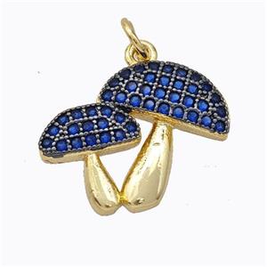 Copper Mushroom Pendant Micropave Blue Zirconia Gold Plated, approx 15-20mm