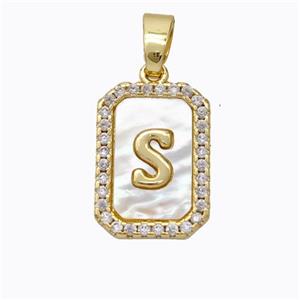 Copper Letter-S Pendant Pave Shell Zirconia Gold Plated, approx 12-16mm