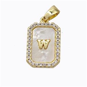 Copper Letter-W Pendant Pave Shell Zirconia Gold Plated, approx 12-16mm