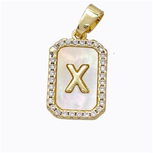 Copper Letter-X Pendant Pave Shell Zirconia Gold Plated, approx 12-16mm