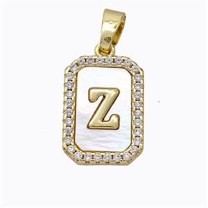 Copper Letter-Z Pendant Pave Shell Zirconia Gold Plated, approx 12-16mm