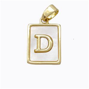 Copper Letter-D Pendant Pave Shell Gold Plated, approx 12-15mm