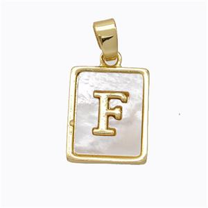 Copper Letter-F Pendant Pave Shell Gold Plated, approx 12-15mm