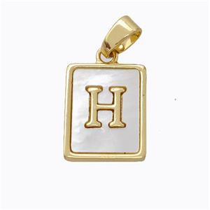 Copper Letter-H Pendant Pave Shell Gold Plated, approx 12-15mm