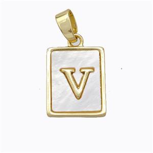 Copper Letter-V Pendant Pave Shell Gold Plated, approx 12-15mm