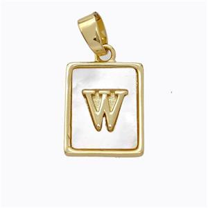 Copper Letter-W Pendant Pave Shell Gold Plated, approx 12-15mm