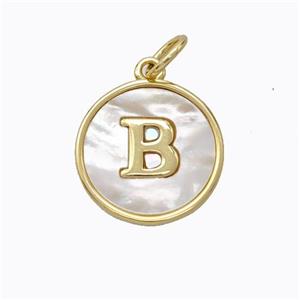 Copper Letter-B Pendant Pave Shell Gold Plated, approx 16mm