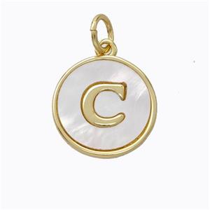 Copper Letter-C Pendant Pave Shell Gold Plated, approx 16mm