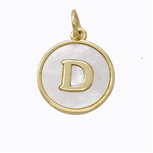 Copper Letter-D Pendant Pave Shell Gold Plated, approx 16mm