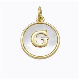 Copper Letter-G Pendant Pave Shell Gold Plated, approx 16mm