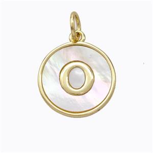 Copper Letter-O Pendant Pave Shell Gold Plated, approx 16mm