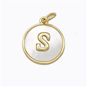 Copper Letter-S Pendant Pave Shell Gold Plated, approx 16mm