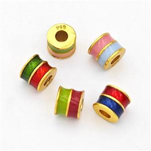 Copper Tube Beads Enamel Large Hole Gold Plated Mixed, approx 5mm, 2mm hole