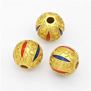 Copper Round Beads Red Blue Painted Gold Plated, approx 9mm