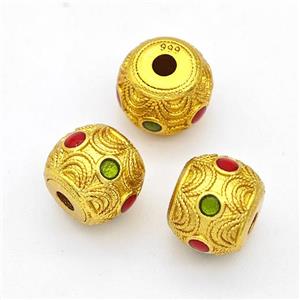 Copper Round Beads Red Green Painted Gold Plated, approx 8-9mm