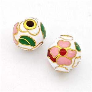 Copper Round Beads Cloisonne Multicolor Flower Gold Plated, approx 10-11mm