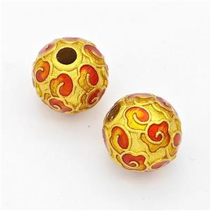 Copper Round Beads Red Painted Gold Plated, approx 10mm