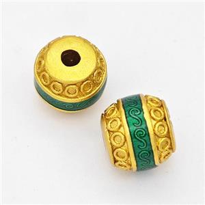 Copper Barrel Beads Green Painted Gold Plated, approx 8.5-9mm