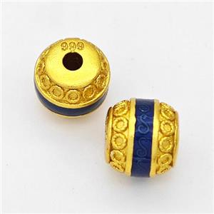 Copper Barrel Beads Blue Painted Gold Plated, approx 8.5-9mm