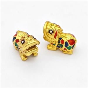 Copper Pixiu Charms Beads Painted Large Hole Gold Plated, approx 8-16mm, 4mm hole