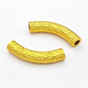 Copper Tube Beads Curving Hammered Large Hole Gold Plated, approx 7.5-38mm, 4mm hole