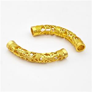 Copper Tube Beads Curving Hollow Large Hole Gold Plated, approx 7-43mm, 4mm hole