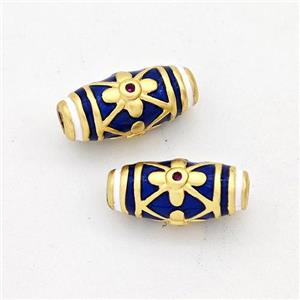 Copper Rice Beads Darkblue Enamel Gold Plated, approx 6-13mm