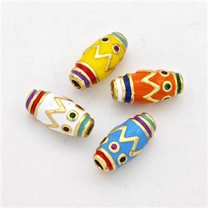 Copper Rice Beads Pave Zirconia Enamel Gold Plated Mixed, approx 6-12mm