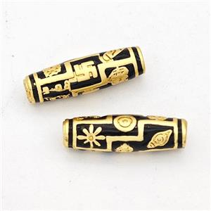 Copper Rice Beads Black Enamel Gold Plated, approx 4.5-15.5mm