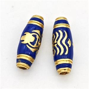 Copper Rice Beads Lapisblue Enamel Gold Plated, approx 5-15mm