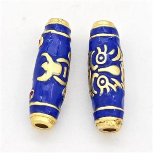 Copper Rice Beads Royalblue Enamel Gold Plated, approx 6-20mm