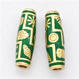 Copper Rice Beads Green Enamel Large Hole Gold Plated, approx 7.5-25mm, 3mm hole