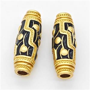 Copper Rice Beads Black Enamel Large Hole Gold Plated, approx 10-28mm, 4mm hole