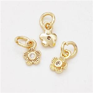 Copper Flower Pendant Pave Zirconia Gold Plated, approx 4mm