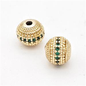 Copper Round Beads Micro Pave Green Zirconia Gold Plated, approx 8mm