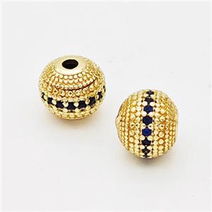 Copper Round Beads Micro Pave Darkblue Zirconia Gold Plated, approx 8mm