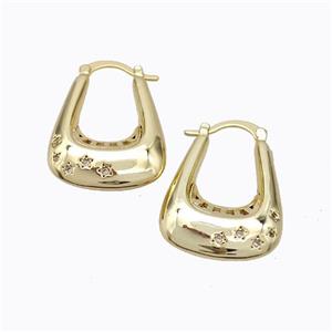 Copper Latchback Earrings Micro Pave Zirconia Bag-Shape Hollow Gold Plated, approx 20-28mm