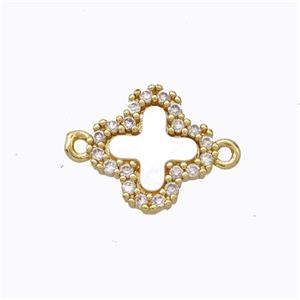 Copper Clover Connector Pave Zirconia Shell Gold Plated, approx 13mm