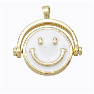 Copper Emoji Pendant White Enamel Smile Face Gold Plated, approx 15mm, 20mm