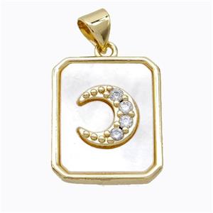 Copper Moon Pendant Pave Zirconia Shell Rectangle Gold Plated, approx 15.5-18.5mm