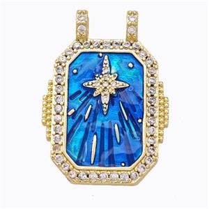 Copper Tarot Card Pendant Micropave Zirconia Star Blue Painted Gold Plated, approx 20-30mm