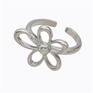 Copper Flower Rings Platinum Plated, approx 17-19mm, 18mm dia